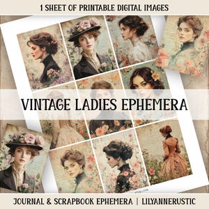Lady Junk Journal Kit Vintage Ephemera Victorian Lady Digital Download Scrapbooking Printable Vintage People Collage Sheet Woman Digital
