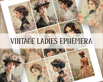 Vintage Victoriaanse ephemera-collagevel voor dames • Antiek afdrukbaar voor junkjournals, scrapbooking en mixed media-nijverheid
