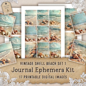 Shell Beach Junk Journal Printable Sea Ephemera Vintage Scrapbooking Paper Summer Digital Download Ocean Images Collage Sheet