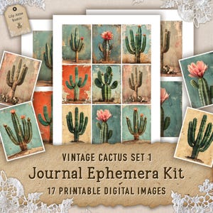 Cactus Junk Journal imprimable Desert Ephemera vintage Scrapbooking papier plante Téléchargement numérique Images feuille de collage