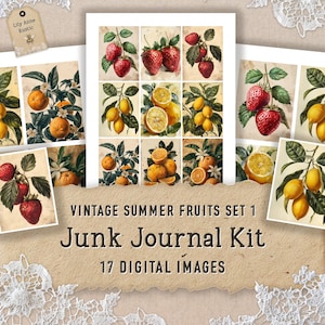 Carnet de notes éphémères fruits d'été - Images numériques imprimables de fruits vintage - Journal d'été Digikit