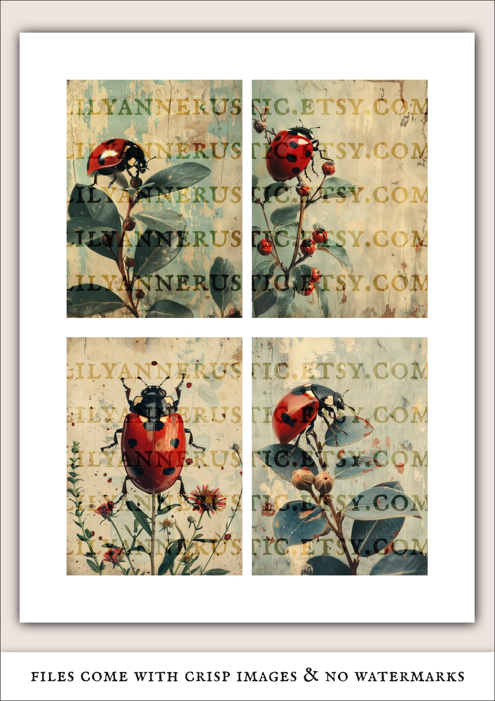 Ladybug Junk Journal Kit: Vintage Ephemera Collage Sheets – Digital ...