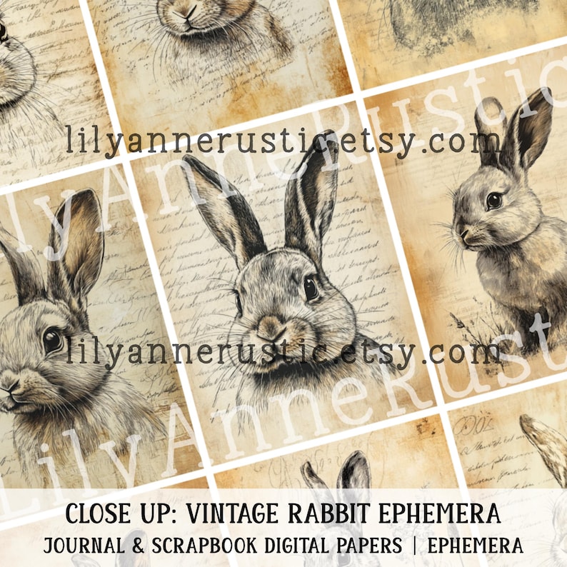 Printable Vintage Rabbit Ephemera Kit – Junk Journal / Scrapbook ...