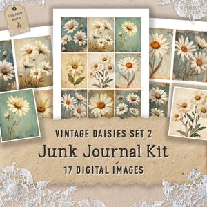 Daisy Junk Journal Printable Ephemera Vintage Flower Collage Sheet Floral Papers Digital Download Scrapbooking