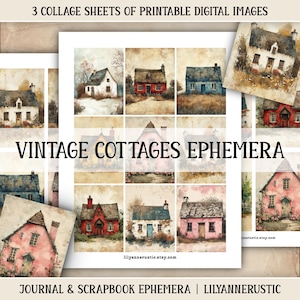 Cottage Junk Journal Digikit Vintage Ephemera Cottage Collage Sheets Printable House Digital Download Images Cosy Home Scrapbooking Paper