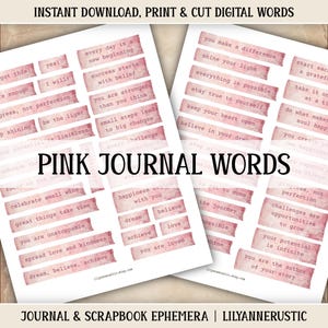Junk Journal Words Printable Digital Words Positive Phrases Inspirational Junk Journal Kit Phrases Ephemera Pink Grunge Labels Scrapbooking