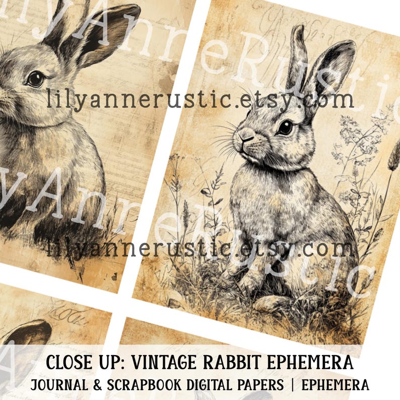 Printable Vintage Rabbit Ephemera Kit – Junk Journal / Scrapbook ...