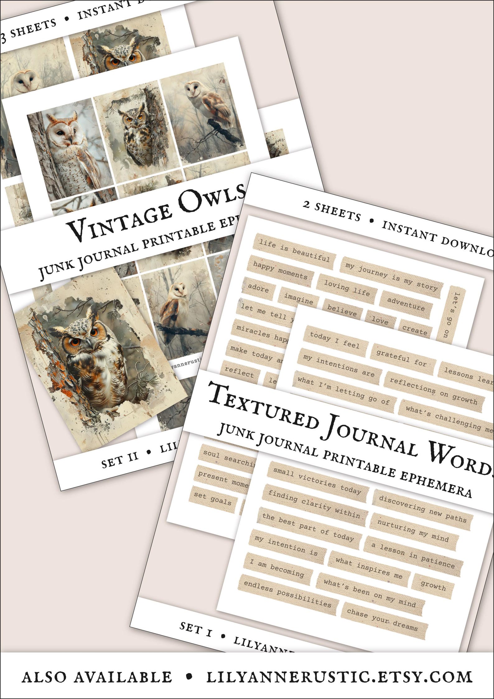 Vintage Journal Words & Positive Phrase Strips – Printable Ephemera for ...