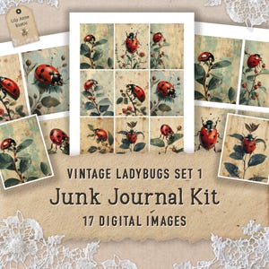 Kit de journal indésirable coccinelle éphémères vintage coccinelle feuilles de collage téléchargement numérique Images album papiers imprimable coccinelle papier numérique