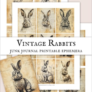 Printable Vintage Rabbit Ephemera Kit – Junk Journal / Scrapbook Collage Sheets & Animal Digital Paper – Bunny/Hare Art PNG