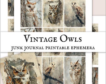 Owl Junk Journal Kit Printable Ephemera Scrapbooking Paper Vintage Owl Digital Download Images Woodland Ephemera Bird Journal Digikit