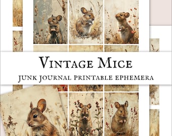 Vintage Mice Junk Journal Kit • Printable Woodland Mouse Ephemera, Digital Download for Scrapbook / Collage Papers