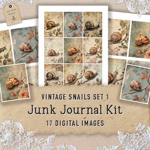 Snail Junk Journal Kit Vintage Ephemera Snail Collage Sheets Digital Download Images Scrapbook Papers Printable Snail Digital Paper