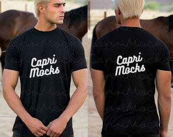 Bella Canvas 3001 Black Tshirt, BC3001 T-Shirt Mock up, Front and Back Mockup, Handsome Male Model Mockup, Man Model,Crewneck Tee Mockup