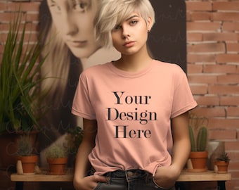 Bella Canvas 3001 Terracotta Tshirt, BC3001 T-Shirt Mock up, Boho style Mockup,Pretty Female Model Mockup,Women Model,Crewneck Tee Mockup