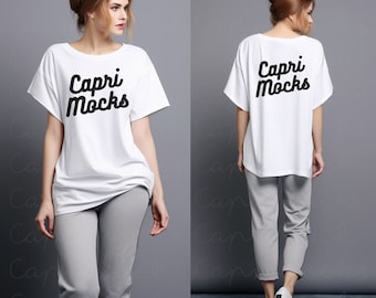 Comfort Colors C1717 White Tshirt Mock up, Front and Back Mockup, Pretty Female Model Mockup, Woman Model, Crewneck Oversize Tee Mockup