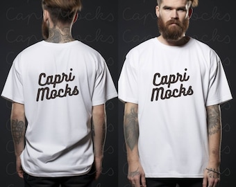 Bella Canvas 3001 White Tshirt, BC3001 T-Shirt Mock up, Front and Back Mockup, Male Model Mockup, Beard Man Model,Crewneck Tee Mockup