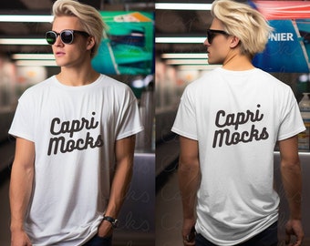 Bella Canvas 3001 White Tshirt, BC3001 T-Shirt Mock up, Front and Back Mockup,Handsome Male Model Mockup, Fashion Model,Crewneck Tee Mockup