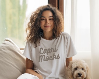 Bella Canvas 3001 White, Women Shirt Mockup, Dog Mom Mockup, White Tshirt, Female Mockup Model, Trendy Mockup, Women Tee Mock, Styled Shirt