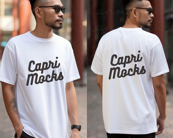 Bella Canvas 3001 White Tshirt, BC3001 T-Shirt Mock up, Front and Back Mockup, Male Model Mockup, Asian Model,Crewneck Tee Mockup