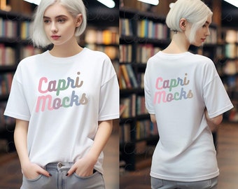 Bella Canvas 3001 White Tshirt, BC3001 T-Shirt Mock up, Front and Back Mockup, Pretty Female Model Mockup, Women Model,Indoor Mockup