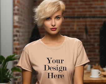 Bella Canvas 3001 Sand Dune Tshirt, BC3001 T-Shirt Mock up, Boho style Mockup,Pretty Female Model Mockup,Women Model,Crewneck Tee Mockup