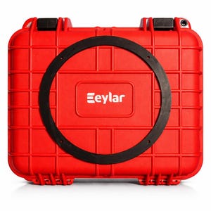 May include: A bright red, rectangular hard case with a black circular seal and black latches. The case has a textured surface and the white text "Eeylar" is centered on the front.