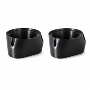 May include: Two black, rounded, plastic containers with a wide opening and a curved, oval-shaped cutout on the side. The containers are identical and sit side-by-side against a white background.