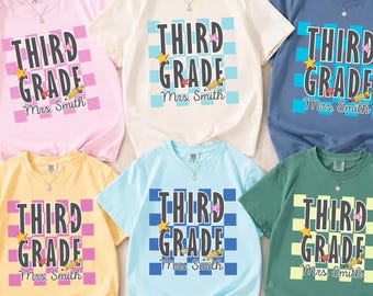 Comfort Colors® Custom Checkered Teacher Shirt, Third Grade Shirt, Back to School Tee, 3rd Grade Teacher Shirt, Teacher Appreciation Gift
