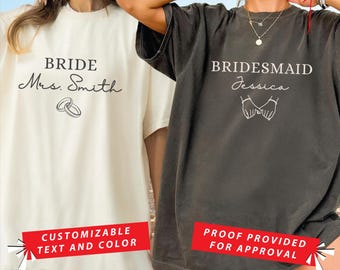 Comfort Colors® Custom Bride Bridesmaid Shirt, Briedsmaid Proposal Gift, Bridal Party T-shirt, Bach Party Shirt, Personalized Bride Tshirt