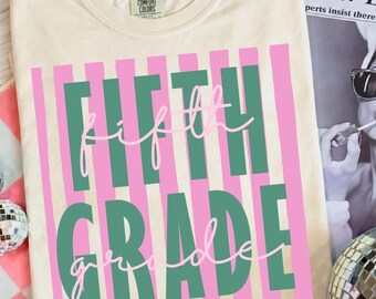 Comfort Colors® Striped Fifth Grade Teacher Shirt,5th Grade Shirt,Back to School Teacher Shirt,Personalized Fifth Grade Teacher Team Shirt