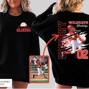 Personalized Baseball Grandma Sweatshirt with Kid&#39;s Photo,Grandma Baseball Sweatshirt,Baseball Gift,Gameday Grandma Sweatshirt
