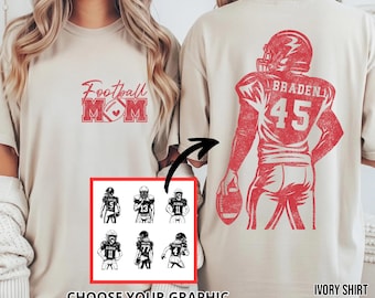 Custom Comfort Colors Football Mom Shirt, Personalized Player Name & Number, Game Day Tee