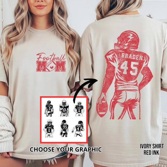 Custom Comfort Colors Football Mom Shirt, Personalized Player Name & Number, Game Day Tee