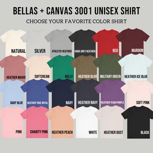 Pode incluir: Uma variedade de camisetas unissex Bella + Canvas 3001 em v&aacute;rias cores, incluindo Natural, Prata, Mescla Atl&eacute;tico, Mescla Cinza Escuro, Vermelho, Vinho, Mescla Mauve, Creme, Kelly, Mescla Oliva, Verde Militar, Mescla Azul Gelo, Azul Beb&ecirc;, Mescla Azul Real, Marinho, Mescla Marinho, Mescla Roxo, Rosa Claro, Rosa, Rosa Caridade, Mescla P&ecirc;ssego, Branco, Mescla P&oacute; e Preto.