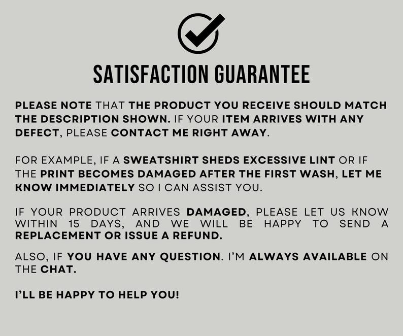 Pode incluir: Texto em fundo cinza claro com a inscri&ccedil;&atilde;o "GARANTIA DE SATISFA&Ccedil;&Atilde;O" e um &iacute;cone de visto. O texto detalha a correspond&ecirc;ncia do produto, o contato em caso de defeitos e as pol&iacute;ticas de substitui&ccedil;&atilde;o ou reembolso.