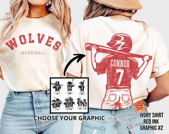 Camiseta personalizada Comfort Colors© para mães de jogadores de beisebol, escolha sua estampa de jogador de beisebol, camiseta de beisebol com seu nome e número, camiseta personalizada com o nome do time de beisebol.