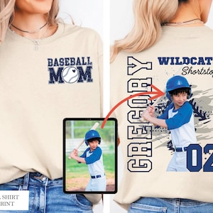 Personalized Baseball Mom Shirt with Kid&#39;s Photo,Custom Baseball Mom Shirt with Child’s Photo,Custom Name and Number Baseball Tee,Gameday
