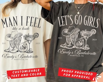 Custom Bachelorette Party T-Shirt, Nashville Bachelorette, Western Theme, Bride and Bridesmaids Shirts, Customizable Text and Color