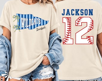 Comfort Colors® Custom Baseball Team Name, Custom Pennant Design, Gingham Pennant Baseball Mom Tee, Preppy Baseball Mama Tee