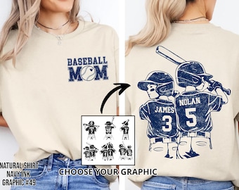 Camiseta personalizada para mãe de jogador de beisebol, escolha sua estampa de jogador de beisebol, camiseta com seu nome e número, camiseta para mãe no dia do jogo.