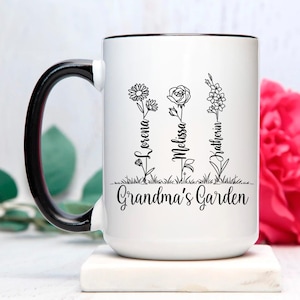Personalized Grandma&#39;s Garden Mug,Custom Birth Flowers and Names,Grandma Floral Mug,Grandma Grandkids Name Mug,Grandma Gift Mug,Mimis Garden