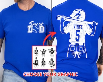 Customized Sports Dad Shirt,Custom Baseball Dad Shirt,Custom Soccer Kids Dad,Player Graphic Choice,Personalized Name and Number Shirt