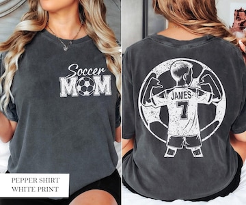 Comfort Colors© Personalized Soccer Mom Shirt with Kids Names,Custom Soccer Kids Mom,Custom Name and Number Soccer Tee,Soccer Mama Shirt