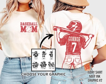 Comfort Colors© Customized Baseball Mom Shirt,Baseball Player Graphic Choice,Your Name Number Baseball Shirt,Gameday Mom Shirt