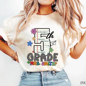 Personalized Fifth Grade Teacher Shirt Comfort Colors, Preppy 5th Grade Teacher Tshirt, Teacher Appreciation Gift, Back to School TShirt