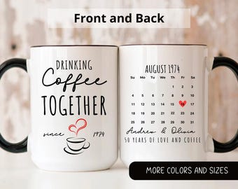 50th Anniversary Gift for Parents, Drinking Coffee Together Since 1974 Couple Name Mug, Custom Couple Coffee Mug,Unique Wedding Gift