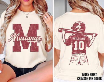 Comfort Colors© Customized Baseball Mom Shirt,Baseball Player Graphic Choice,Your Name Number Baseball Shirt,Custom Baseball Team Name