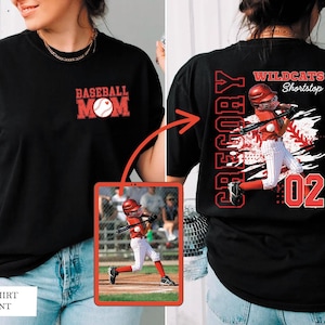 Personalized Baseball Mom Shirt with Kid&#39;s Photo,Custom Baseball Mom Shirt with Child’s Photo,Custom Name and Number Baseball Tee,Gameday