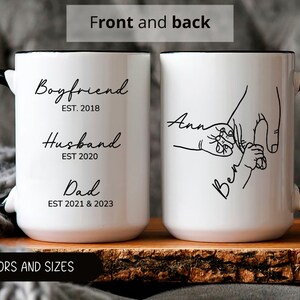 Personalized Dad Coffee Mug,You Hold My Hand,Dad Mug With Kids Names,Dad And Kids Hands Cup,Dad Gift From Kids,Pregnancy Announcement